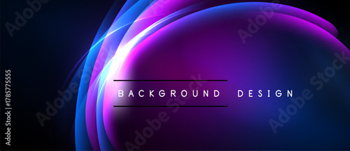 Abstract vibrant design features flowing curves, purple hues, bright light effects. Background includes text background, design. Modern, dynamic composition.