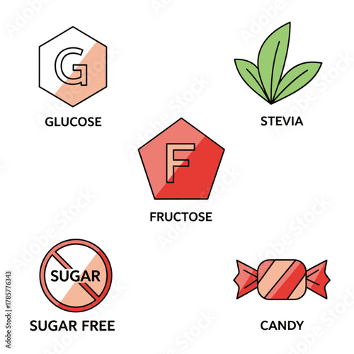 Sugar and Sweetener Related Flat Line Icons Set