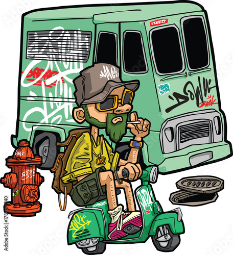 Vibrant Street Graffiti Art with Cartoon Style and Lettering Composition