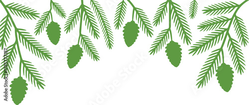 Green spruce branches with pine cones graphic frame design element Vector