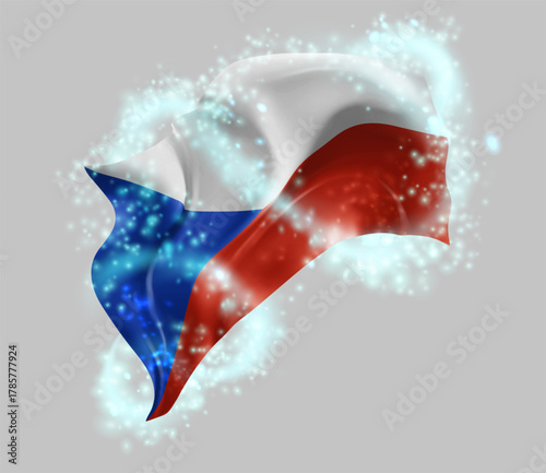 Czech Republic, vector 3d flag in whirlwind of magical radiance