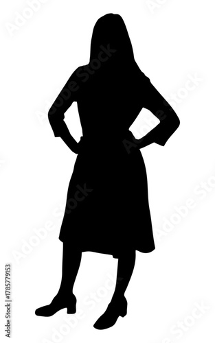 Woman silhouette standing with hands on hips. Vector illustration
