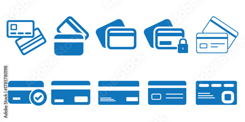 Set of Credit, MasterCard, Debit Card vector illustration.