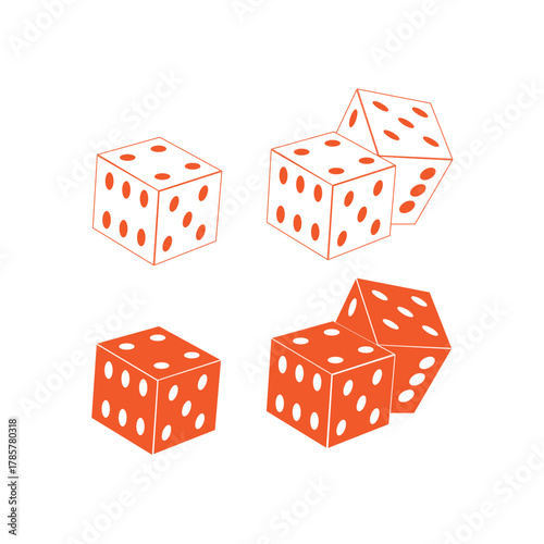 Collection of dice in different positions.