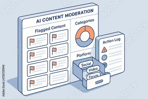 Ai content moderation dashboard with categories and action log features