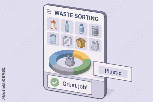 Interactive waste sorting app interface with recycling options and feedback