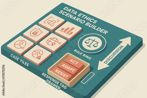 Data ethics scenario builder interface with interactive components and decision tools