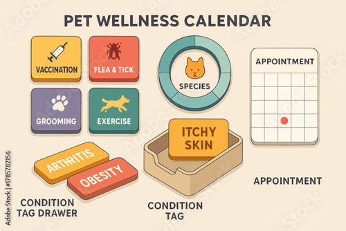 Pet wellness calendar: vaccination, exercise, grooming, appointments