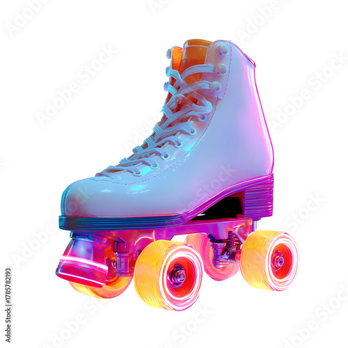 Neon Roller Skate: A close-up shot of a single neon roller skate, bathed in vibrant lights, evokes a sense of retro fun and energy.