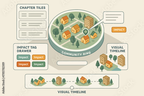 Community planning visualization with impact tags and visual timeline