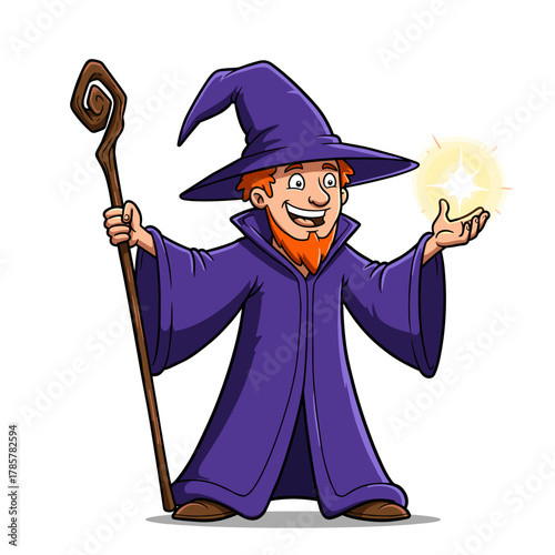 Funny cartoon illustration of a Halloween witch with a broom and a pointed hat, perfect for a vector art character or children's clipart