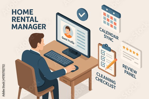 Home rental manager interface: calendar sync and guest review features