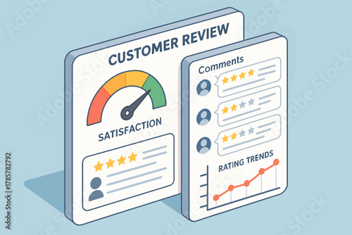 Customer review metrics: satisfaction gauge and feedback trends visualization
