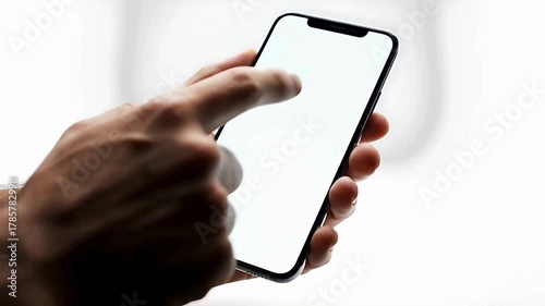 Man hand holding blank smartphone for advertising with blank screen, ideal for product promotion, mobile marketing, and commercial presentation footage