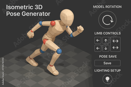 3d pose generator interface with adjustable limb controls and rotation