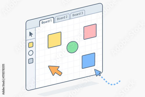 Digital interface of online collaboration tool with colorful interactive icons