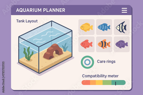 Aquarium planner interface with fish selection and compatibility features