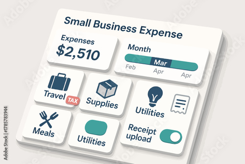 Small business expense dashboard with monthly overview and expense categories