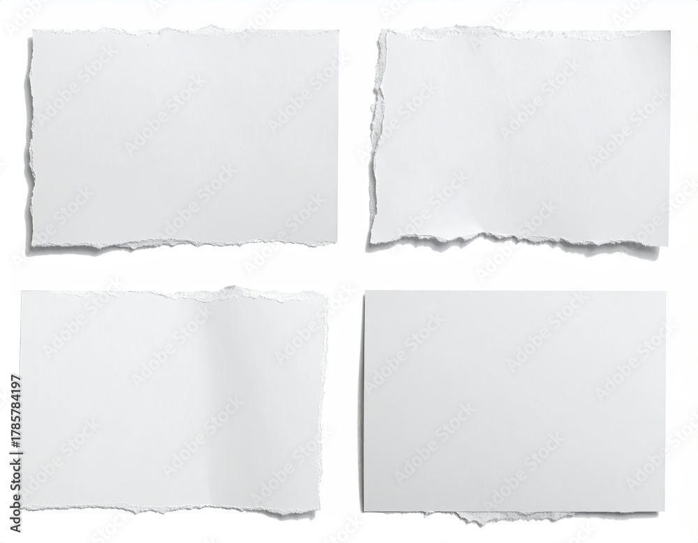 Obraz premium Four torn white paper pieces isolated on a white background