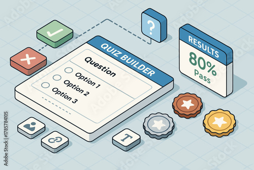 Interactive quiz builder interface with results displayed
