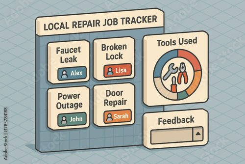 Local repair job tracker dashboard with tools and feedback sections