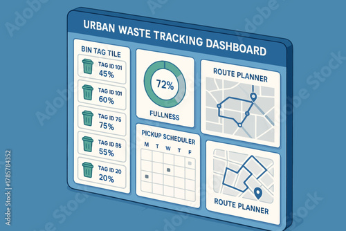 Urban waste tracking dashboard interface with route planner and pickup scheduler