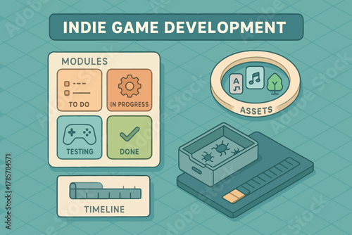 Indie game development process overview: modules, assets, timeline