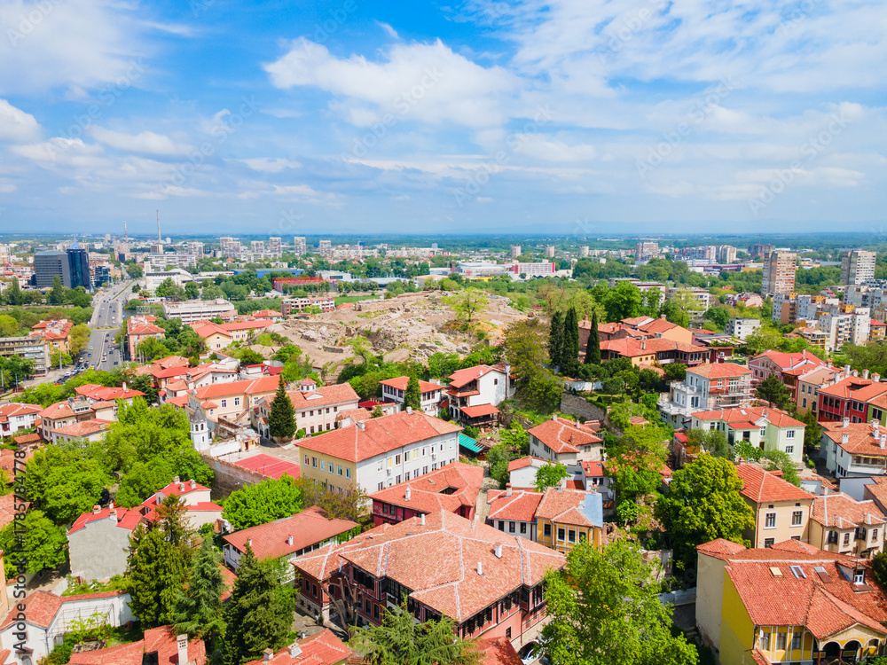 Fototapeta premium Nebet Tepe ancient city aerial view in Plovdiv