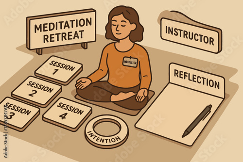 Female instructor leading meditation retreat with sessions and reflection