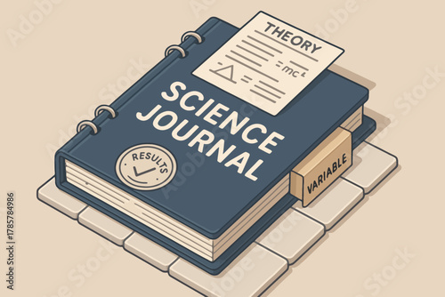Science journal illustration with theory paper and variables concept