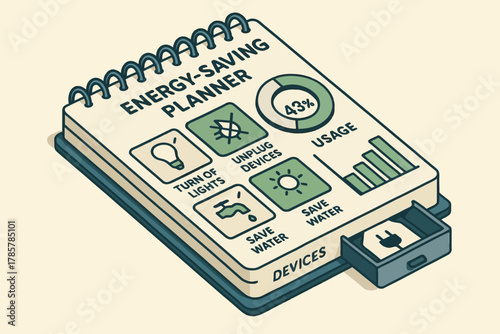 Energy-saving planner with tips for reducing device usage and saving water