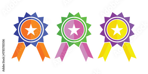 Colorful Award Ribbons with Stars – Vector Icons of Recognition

