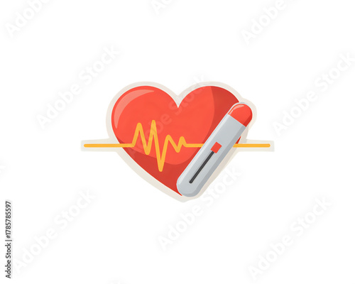 Health and Heartbeat Monitor Icon with Thermometer