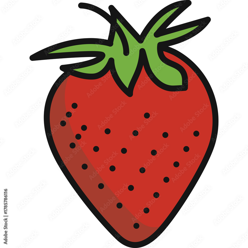 Obraz premium A Hand Drawn Red Strawberry With Green Leaves And A Transparent Background Perfect For Graphics And Illustrations