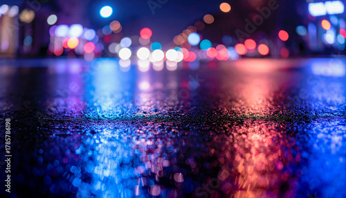 雨上がりの路上, 街のネオン
