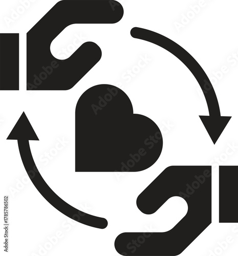 Support and Care Icon with Heart, Hands, and Circular Arrows
