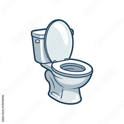 White ceramic toilet with open lid and seat, bathroom fixture icon