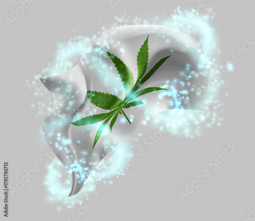 Сannabis, vector 3d flag in whirlwind of magical radiance