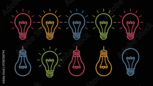 Colorful lightbulbs showcasing idea generation and innovation