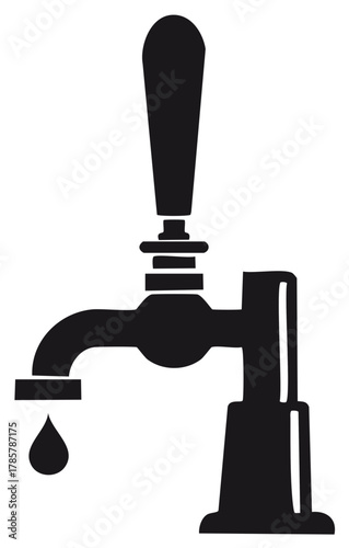 Black silhouette icon of a beer tap with a single liquid drop falling from the spout