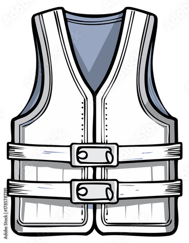 Illustration of a safety vest with buckles, isolated design element, marine equipment