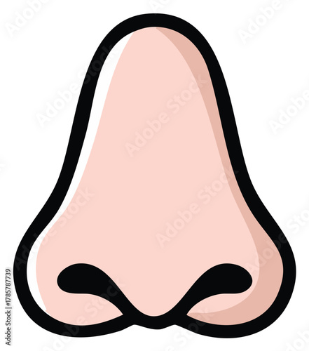 Stylized cartoon drawing of a human nose with a simple outline and shaded areas