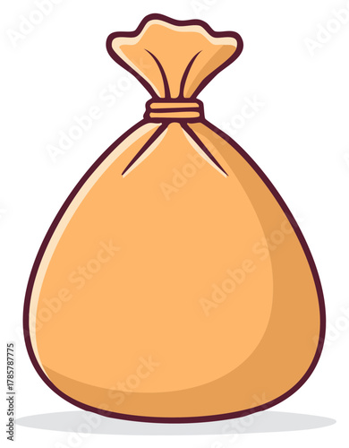 Classic cartoon sack tied at the top, a simple vector icon for money, treasure, or goods