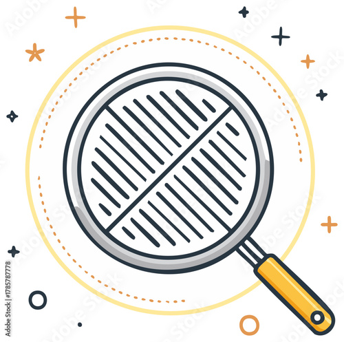 Colorful cartoon icon of a round grill pan for cooking and searing food