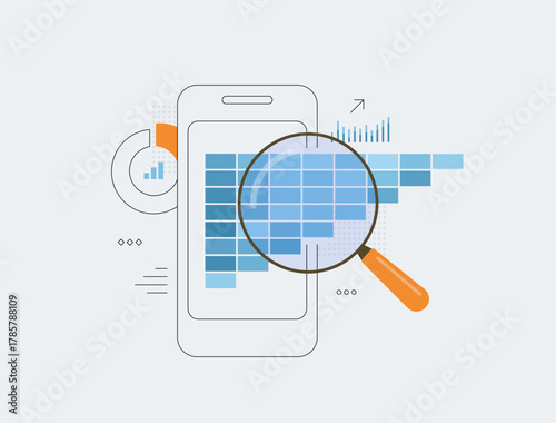Cohort analysis concept. Customer retention patterns, churn trends through dynamic tables and graphs, empowering data-driven strategies for reduced attrition, optimized business growth illustration