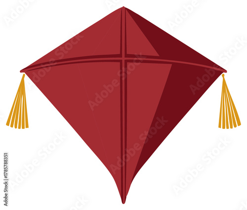 Geometric illustration of a maroon kite with tassels