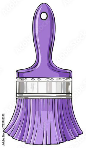 Vibrant purple paintbrush tool in a clean cartoon style illustration for art or renovation