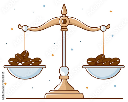 Coffee bean scale illustration concept of weight comparison