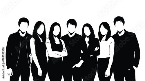 Minimalist Black and White Vector Illustration of a Professional Business Team Group