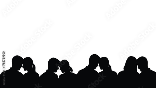 Vector Silhouette Border of Intimate Couples Against White Background